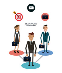 avatar man woman envelope target suitcase teamwork support collaborative unity icon. flat design. Vector illustration