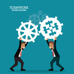avatar businessman gear teamwork support collaborative unity icon. flat design. Vector illustration