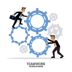 avatar businessman gear teamwork support collaborative unity icon. flat design. Vector illustration