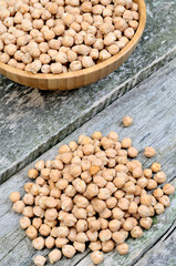 Chickpeas in a bowl on table
