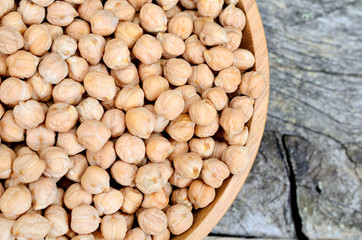Chickpeas in a bamboo bowl