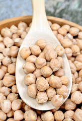 Bowl and spoon with chickpeas
