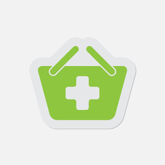 simple green icon - shopping basket plus