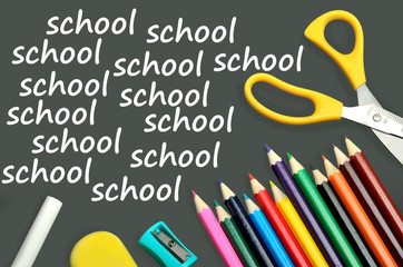 The word School on chalkboard