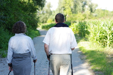 Paar in der Natur, Nordic Walking