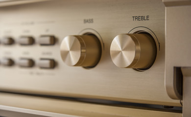 Control knobs of vintage AV amplifier