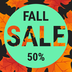 Fall sale . Seasonal sale banner design with fall leaves