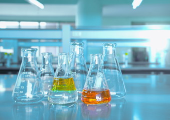 flask glassware in the science lab room