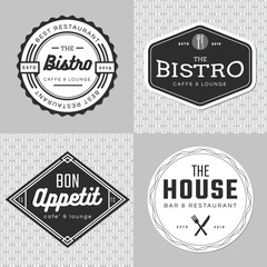 Set of badges, banner, labels and logo for food restaurant, catering. Simple and minimal design. Vector illustration. - obrazy, fototapety, plakaty