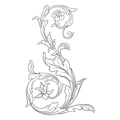 Vintage element engraving with retro ornament pattern in antique rococo style decorative design. Royal element of Design on a white background. You can use for wedding invitation.