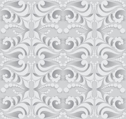 Abstract seamless pattern in 3D. Pattern for design cards, wall tapestries, holidays and ceremonies.Background in shades of gray.