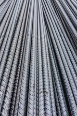 Pile of deformed  reinforcing bars. They are reinforcement steel materials in reinforced masonry structures.