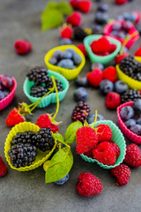 Tasty forest fruits on stone background.

