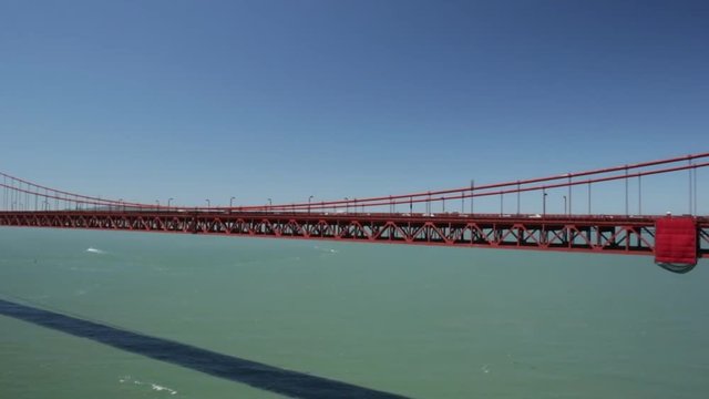 Aerial Golden Gate Bridge span - pan left to right