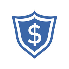 Vector shield with money. Illustration in flat style with dollar on white background.