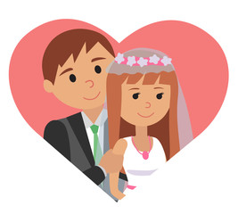 Vector illustration of bride and groom icon in heart