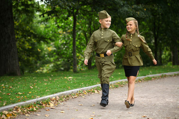 Two children in military uniforms of the Great Patriotic War
