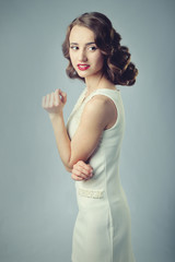 Naklejka premium Fashion photo of beautiful lady in elegant evening dress
