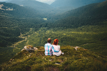 Couple in Beautiful Carpathian Mountain Landscape