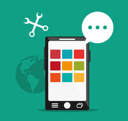 smartphone tools bubble call center technical service icon. Colorful design. Vector illustration