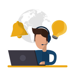 man headphone laptop avatar call center technical service icon. Colorful design. Vector illustration