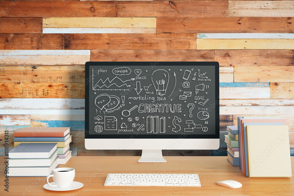 Leinwandbilder computer display with business sketch