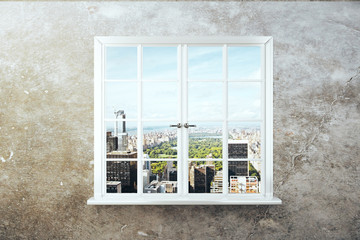 White window with city view