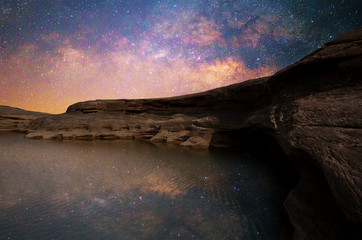Plakat Stone river With starry milky way galaxy