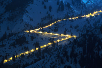 Night Road by mountain ski resort Chimbulak in Almaty, Kazakhstan  - 118914745