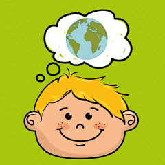 cartoon boy map global vector illustration design