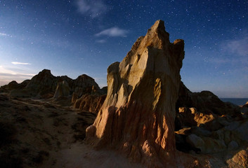 Moon rise on desert place named Shekelmes in eastern Kazakhstan, Central Asia.
NOTE: Low resolution and noise because a night shot with high ISO.