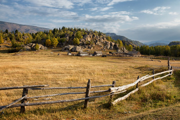 Farm Fence in East Kazakhstan, Altai mountains 