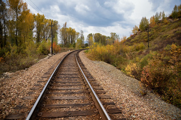 Obraz premium Railway in East Kazakhstan, Altai mountains, Central Asia