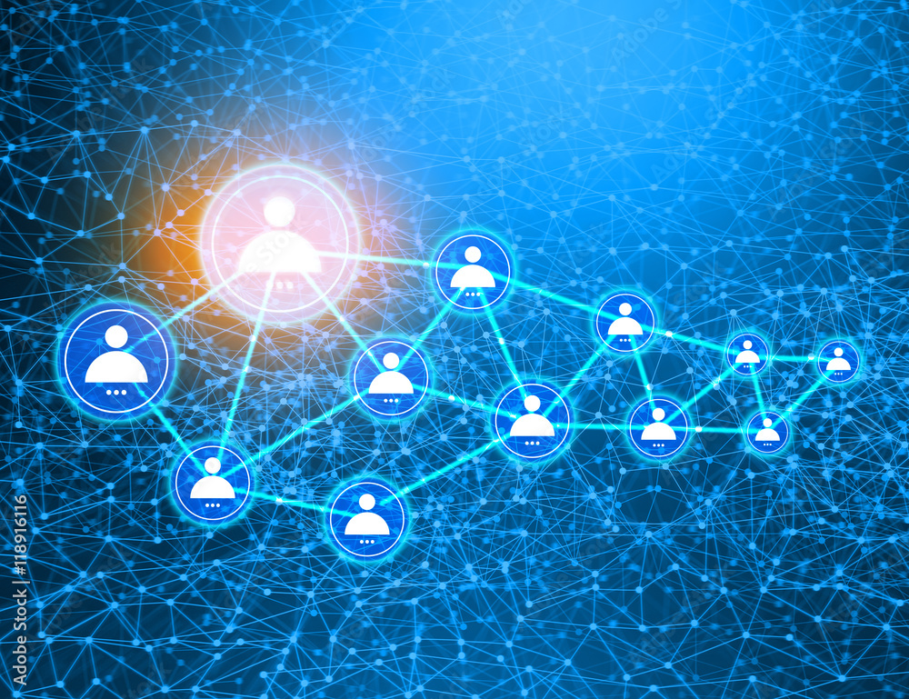 Poster social net internet link data deep learning futuristic cyber network, system of background illustrat
