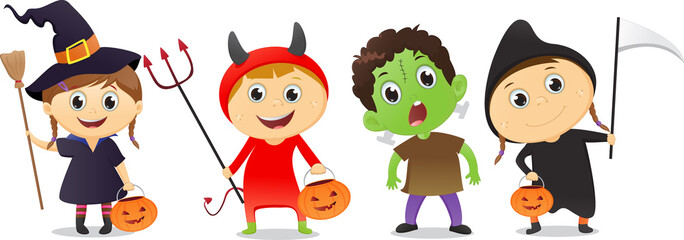Obraz premium happy children in Halloween party trick or treating