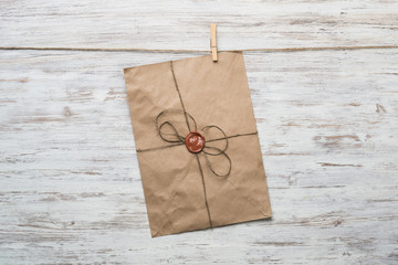 Mail envelope on rope