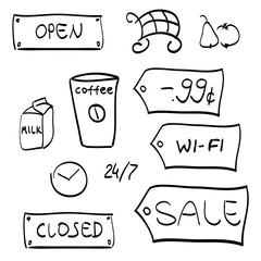 Shopping hand drawn vector symbols