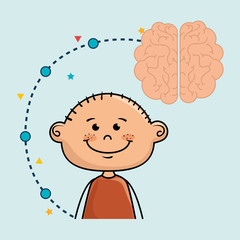 boy cartoon brain idea vector illustration design