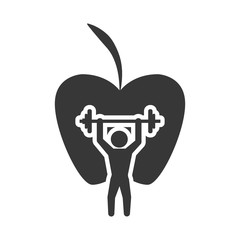 apple weight lifting healthy lifestyle fitness silhouette icon. Flat and Isolated design. Vector illustration