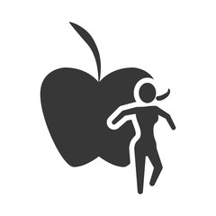 apple running woman healthy lifestyle fitness silhouette icon. Flat and Isolated design. Vector illustration