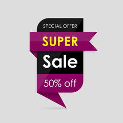 Super Sale shining banner. Sale background. Geometric design. Super Sale and special offer. 50% off. Vector illustration.