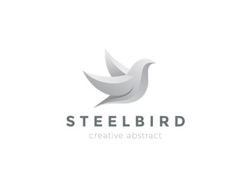 Obraz premium Steel Metal Flying Bird Logo design vector. Dove Logotype icon