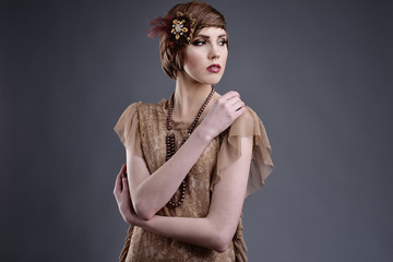 girl in style 20 with short hair in elite old-style