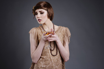 girl in style 20 with short hair in elite old-style