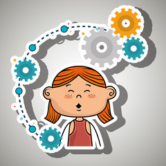 cartoon girl gears icon vector illustration design