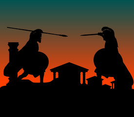 fight in ancient city. vector illustration