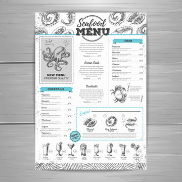 Vintage Seafood Menu Design.