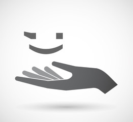 Isolated  offerign hand icon with  a wink text face emoticon