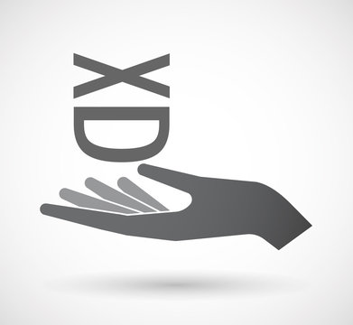 Isolated  offerign hand icon with   a laughing text face
