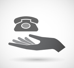 Isolated  offerign hand icon with  a retro telephone sign